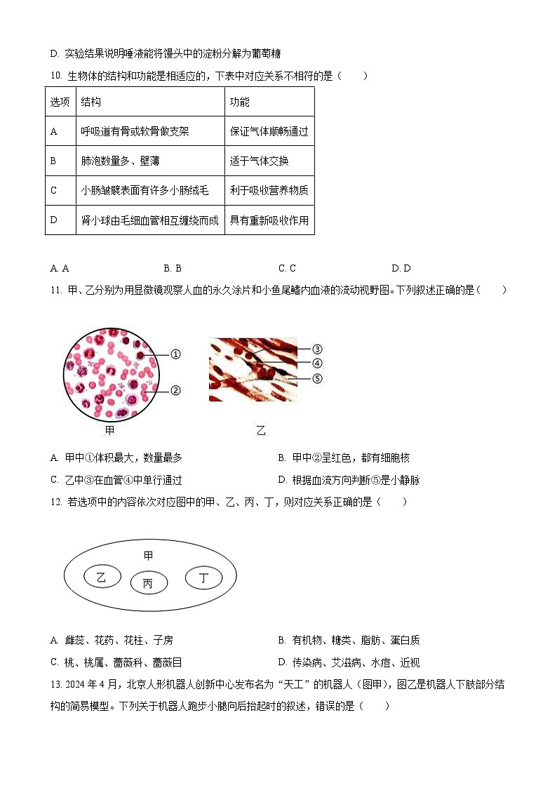 2024年吉林省長春市中考生物真題（原卷版）第3頁