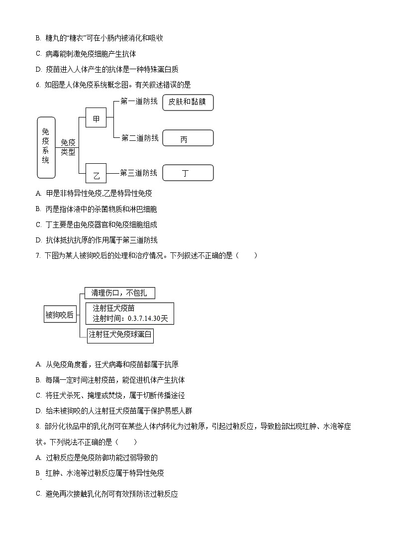 山东省泰安市东平县2023-2024学年七年级下学期期末生物学试题(原卷版)第2页