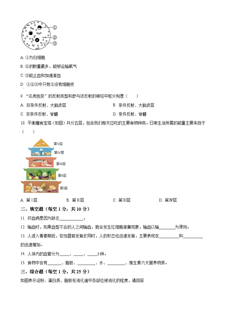 甘肃省武威市凉州区2023-2024学年七年级下学期期末生物试题(原卷版)第2页