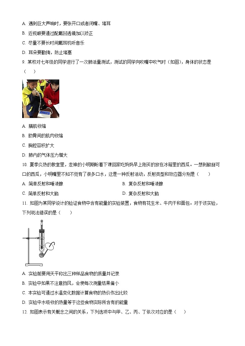 山东省聊城市临清市2023-2024学年七年级下学期期末生物学试题(原卷版)03