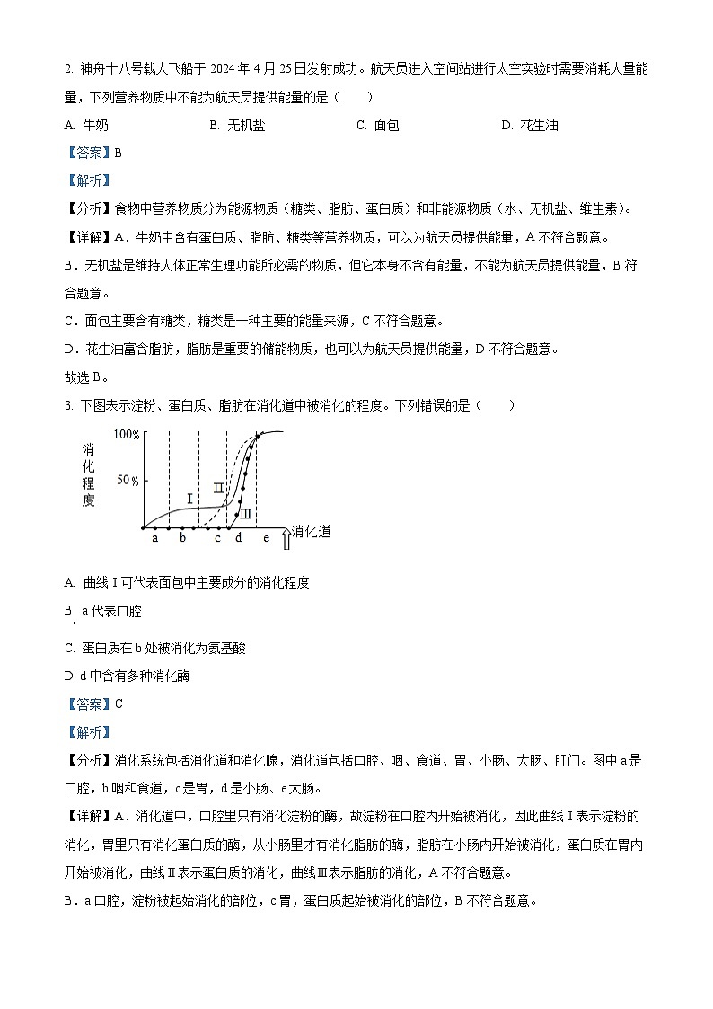 广东省湛江市赤坎区等2地2023-2024学年七年级下学期期末生物学试题(原卷版+解析版)02
