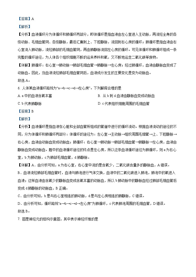 辽宁省铁岭市铁岭县2023-2024学年七年级下学期期末生物学试题(原卷版+解析版)03