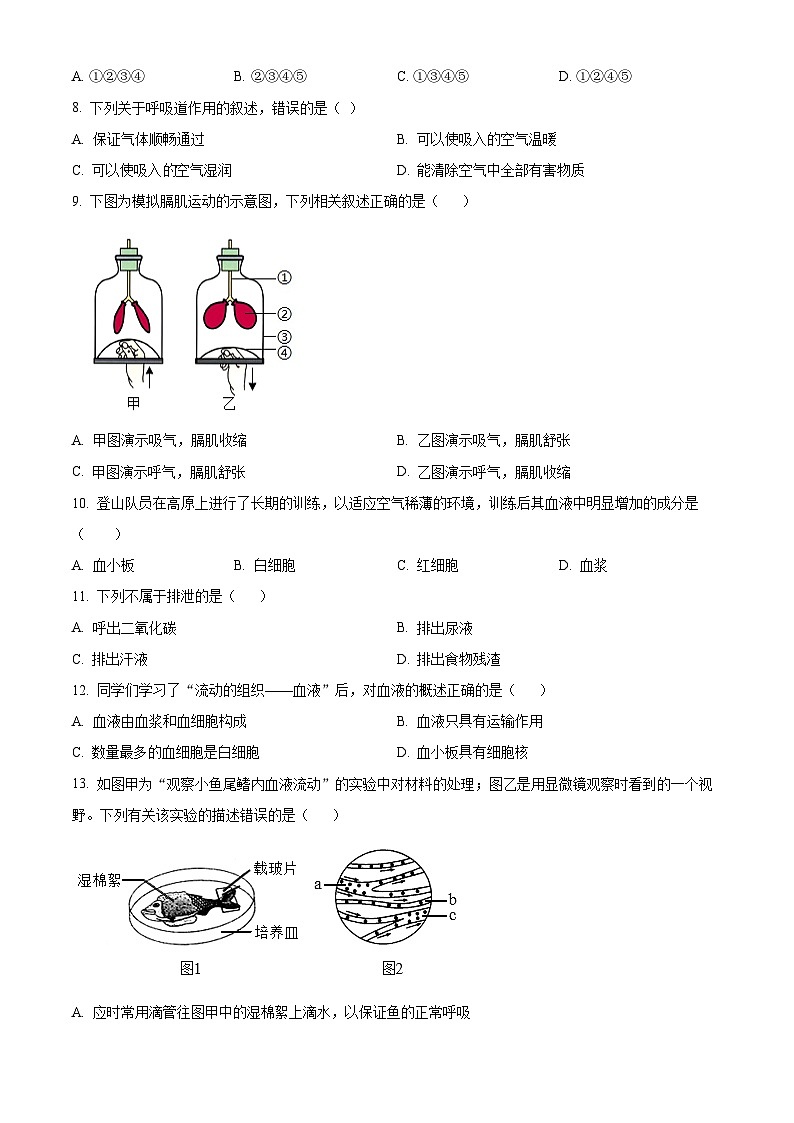 吉林省延邊敦化市2023-2024學(xué)年七年級下學(xué)期期末生物學(xué)試題（原卷版）第2頁