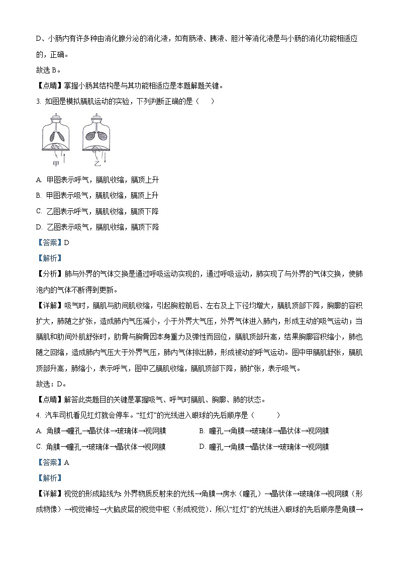 河北省廊坊市三河市2023-2024學(xué)年七年級(jí)下學(xué)期期末生物學(xué)試題（解析版）第2頁(yè)