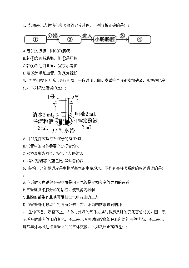 湖南省张家界市慈利县2023-2024学年七年级下学期期末考试生物试卷(含答案)第2页