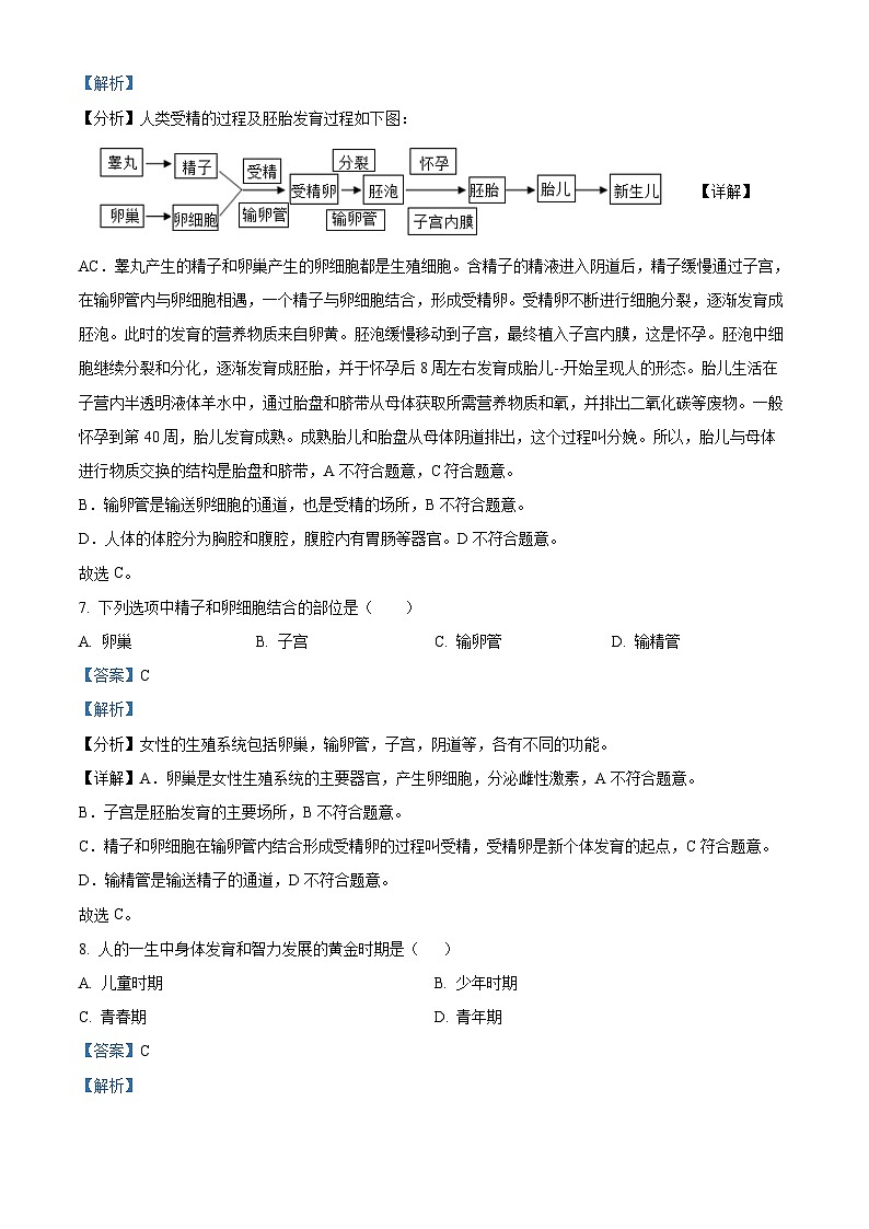 黑龙江省绥化市望奎县2023-2024学年七年级下学期期末生物学试题(解析版)第3页