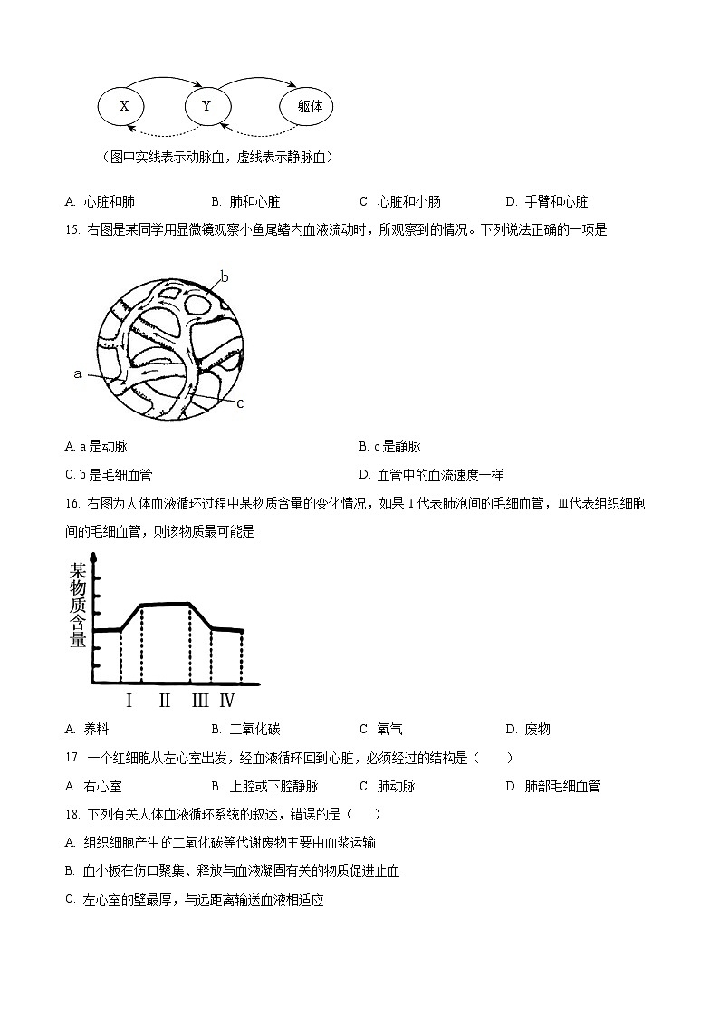 河南省周口市商水县多校联考2023-2024学年七年级下学期期末生物学试题(原卷版)第3页