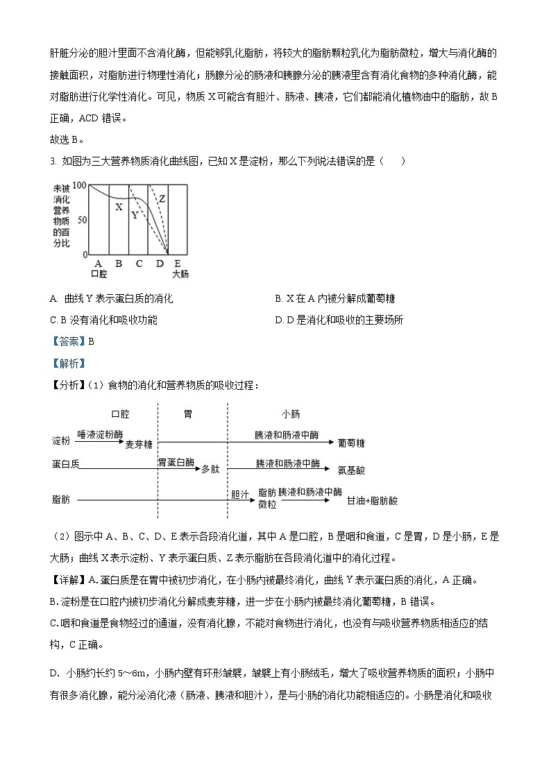 河北省张家口市宣化区2023-2024学年七年级下学期期末生物学试题(解析版)第2页