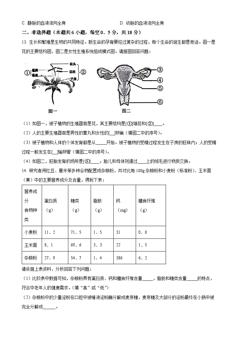 辽宁省大连市西岗区2023-2024学年七年级下学期期末生物学试题(原卷版)第3页