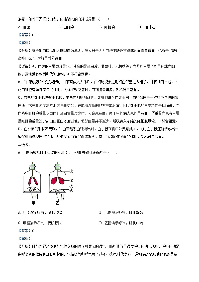辽宁省大连市西岗区2023-2024学年七年级下学期期末生物学试题(解析版)03