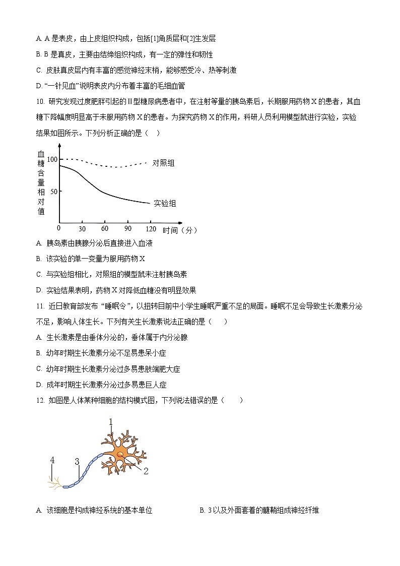 山东省菏泽市定陶区2023-2024学年七年级下学期期末生物学试题(原卷版+解析版)03