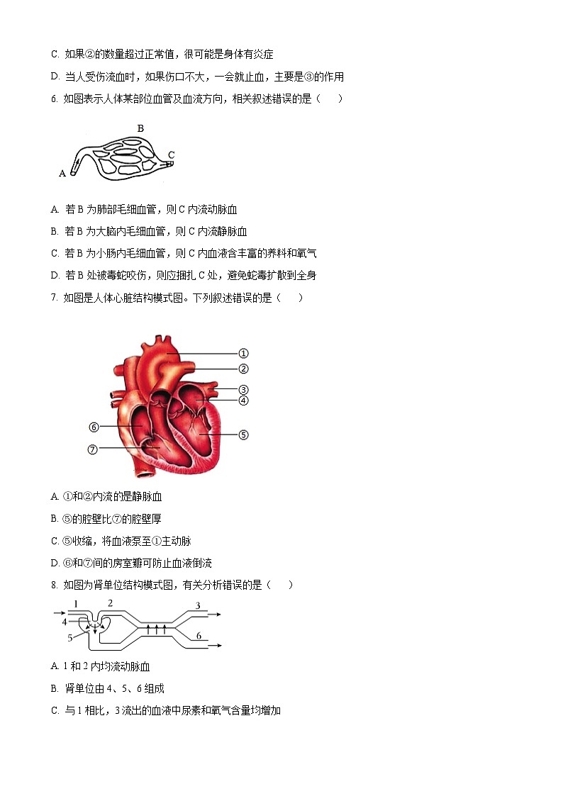 山东省菏泽市单县2023-2024学年七年级下学期期末生物试题(原卷版)03