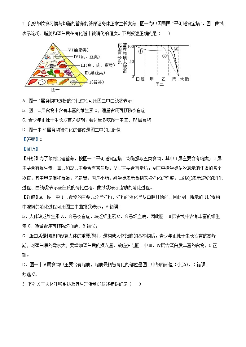 山东省菏泽市单县2023-2024学年七年级下学期期末生物试题(解析版)第2页