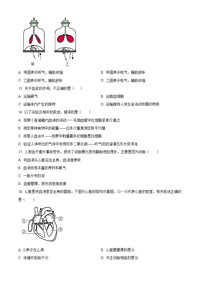 四川省绵阳市三台县2023-2024学年七年级下学期期中生物学试题(原卷版)第3页