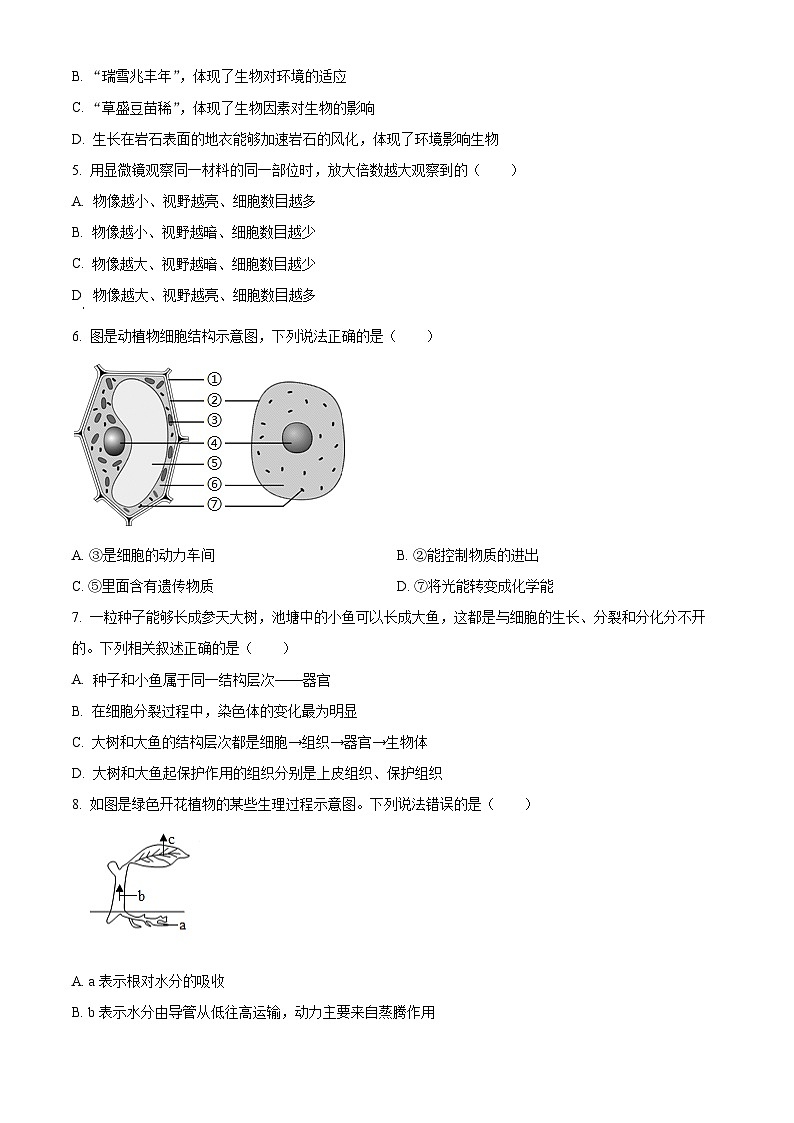 四川省绵阳市三台县2023-2024学年八年级下学期期中生物学试题(原卷版)第2页