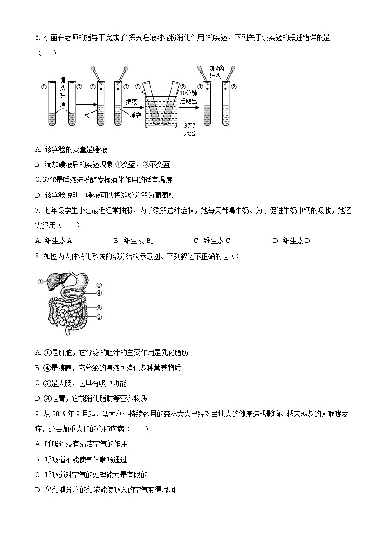 河南省駐馬店市正陽縣2023-2024學年七年級下學期期末生物學試題（原卷版）第2頁