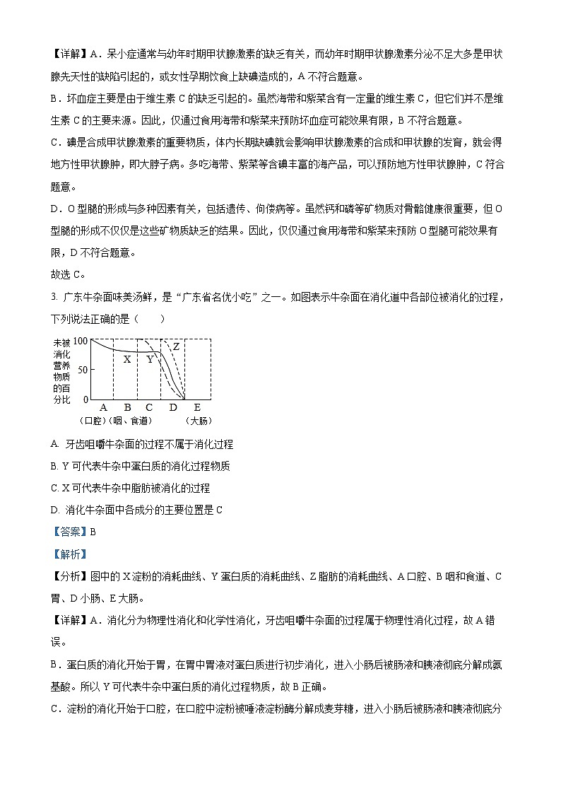 广东省惠州市博罗县2023-2024学年七年级下学期期末生物学试题(解析版)第2页