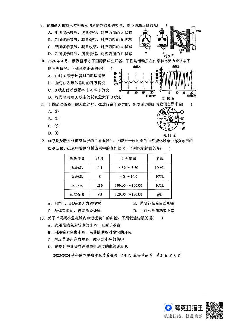 2023-2024学年第二学期罗湖区学业质量检测-七年级生物 2023-2024学年第二学期罗湖区学业质量检测-七年级生物第3页