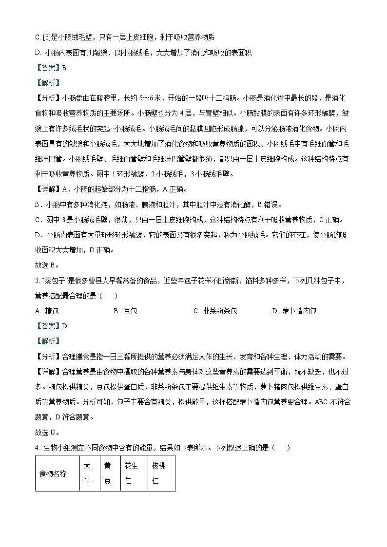 山东省菏泽市曹县2023-2024学年七年级下学期期中生物学试题(解析版)02