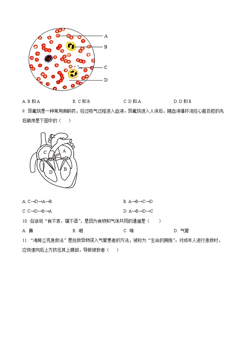 辽宁省沈阳市铁西区2023-2024学年七年级下学期期中生物学试题(原卷版)第2页