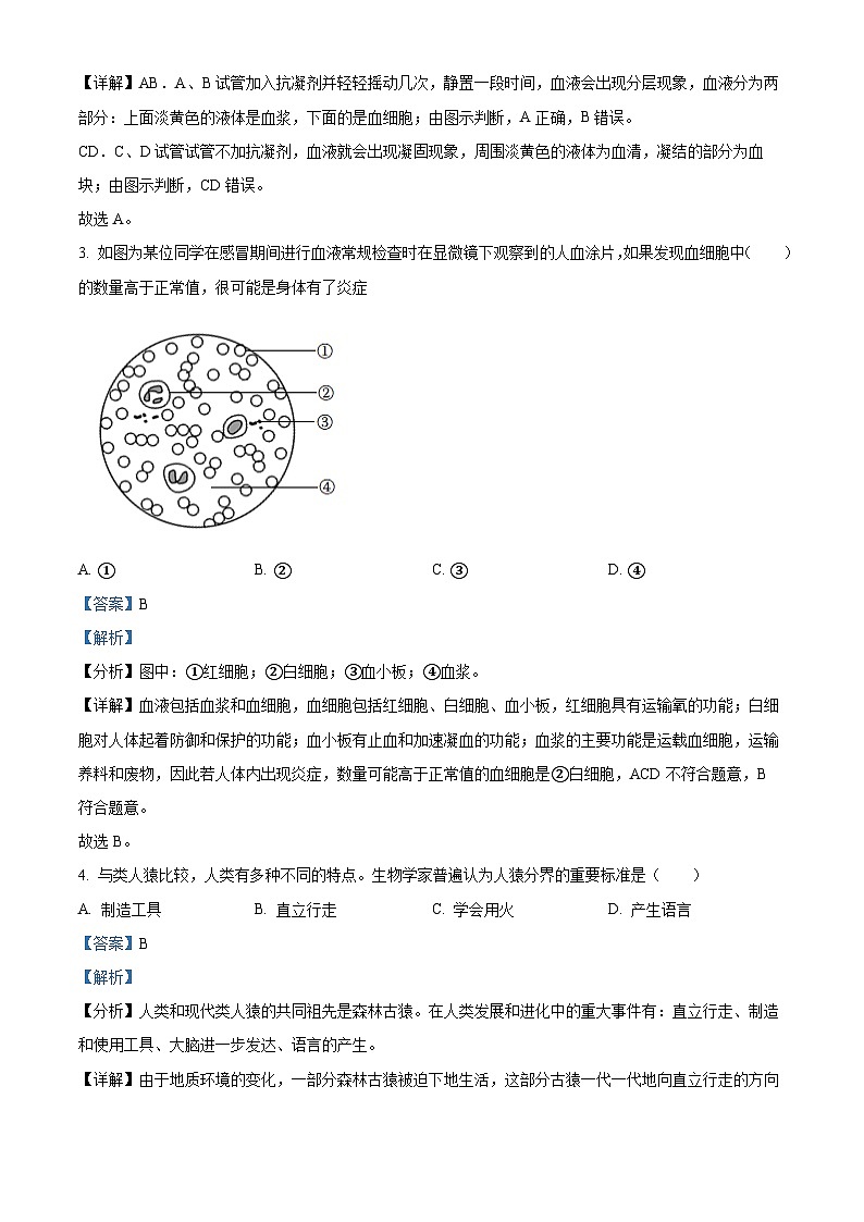湖南省衡阳市第二十六中学2023-2024学年七年级下学期期中生物试题(解析版)第2页