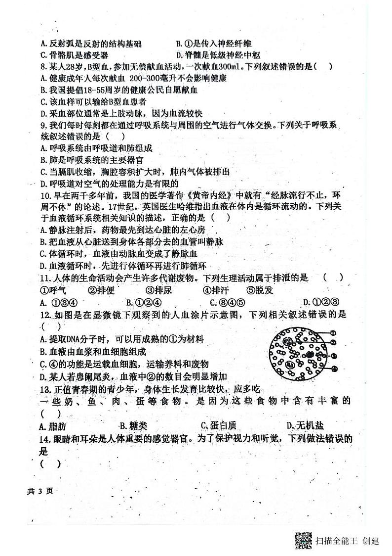 黑龙江省哈尔滨市双城区兆麟初级中学2024-2025学年八年级上学期开学生物试题第2页