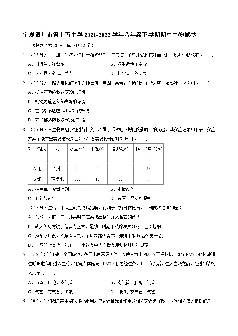 宁夏银川市第十五中学2021-2022学年八年级下学期期中考试生物试卷