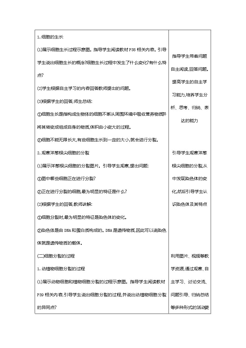 【新教材新课标】人教版生物七上1.3.1细胞通过分裂产生新细胞 课件+教案+习题(含答案)02