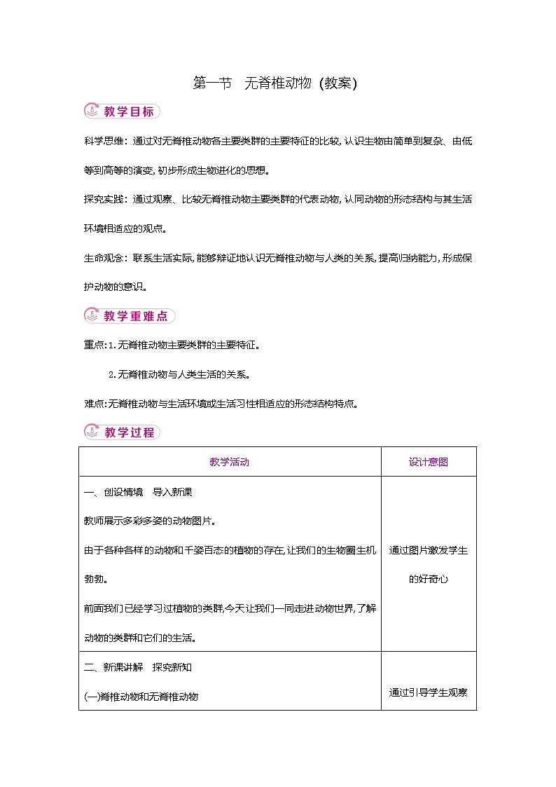 【新教材新课标】人教版生物七上2.2.1无脊椎动物 课件+教案+习题(含答案)01