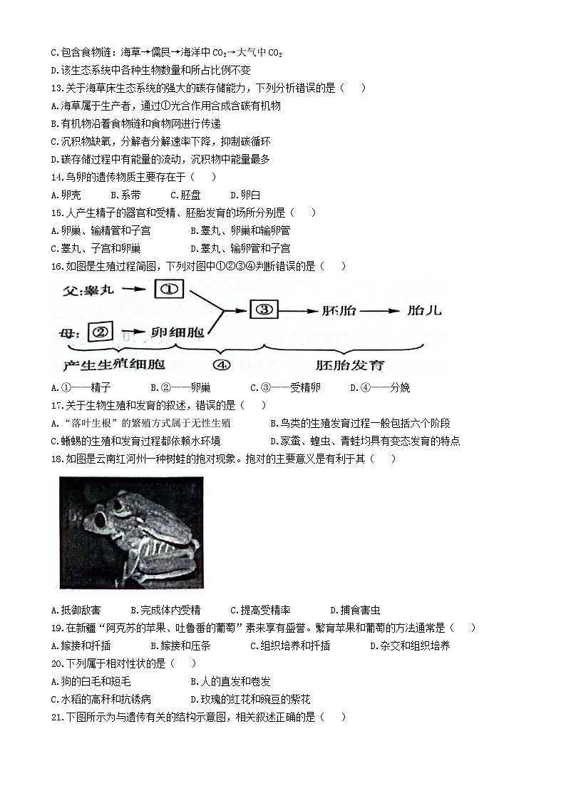 广东省清远市连州市2023-2024学年八年级上学期期末生物试题(无答案)第3页