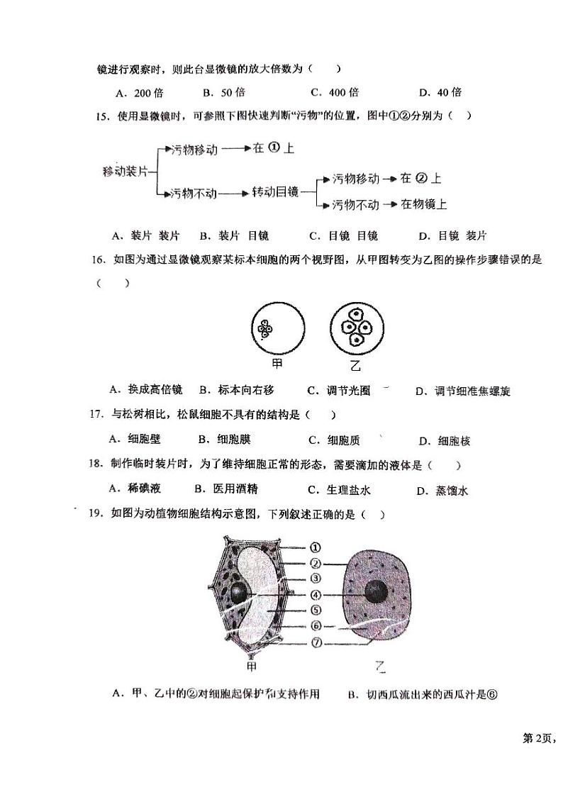 吉林省长春市第八十九中学2024-2025学年七年级上学期9月月考生物试题第3页