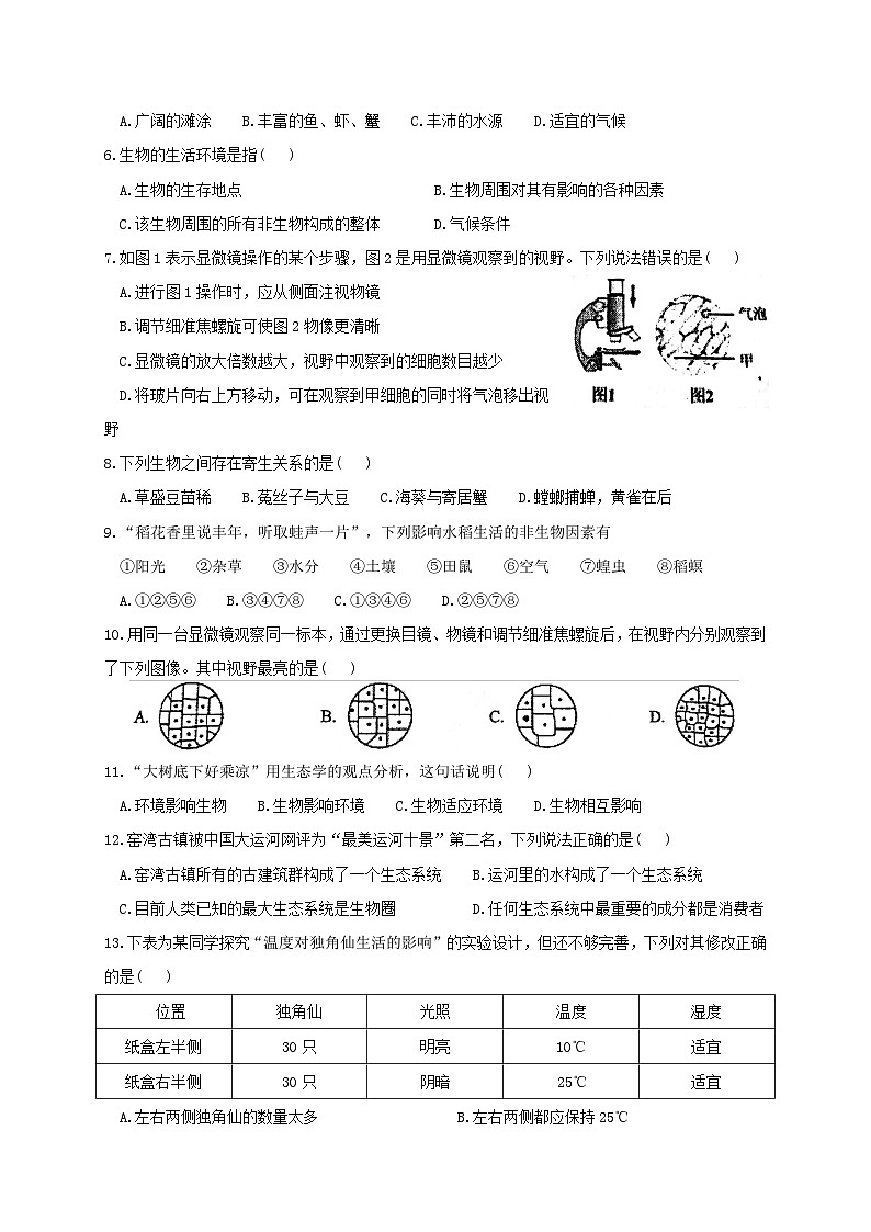 江苏省新沂市2023—2024学年七年级上学期期中抽测生物试题02