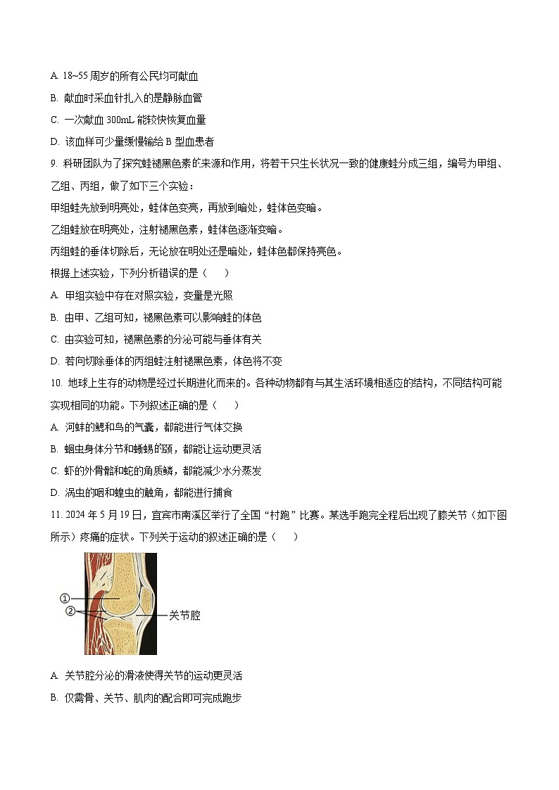 2024年四川省宜宾市中考生物真题(原卷版)第3页