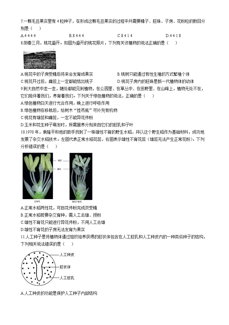 山东省齐河县表白寺镇中学2024-2025学年八年级上学期第一次月考生物试题(无答案)第2页