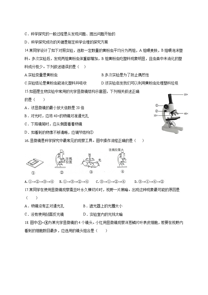 山东省宁津县孟集中学2024-2025学年七年级上学期第一次月考生物试题第3页