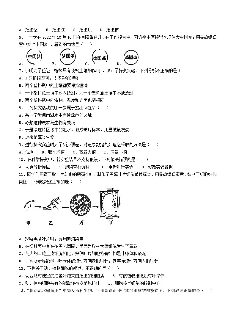 河南省周口市鹿邑县2024-2025学年七年级上学期10月月考生物试题第2页