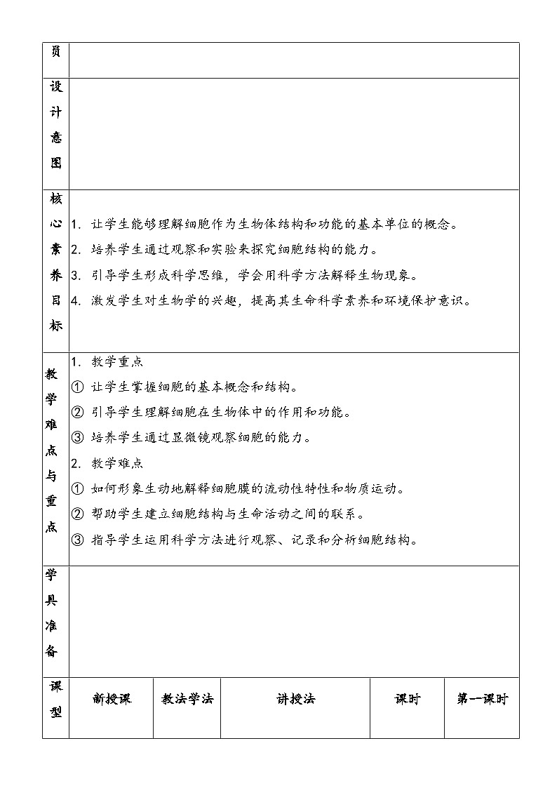 苏教版(2024)七年级上册生物全册教学设计第2页