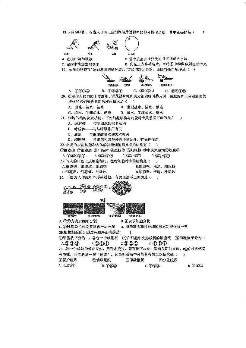 江蘇省南京市上元中學2024-2025學年七年級上學期第一次月考生物試卷第2頁