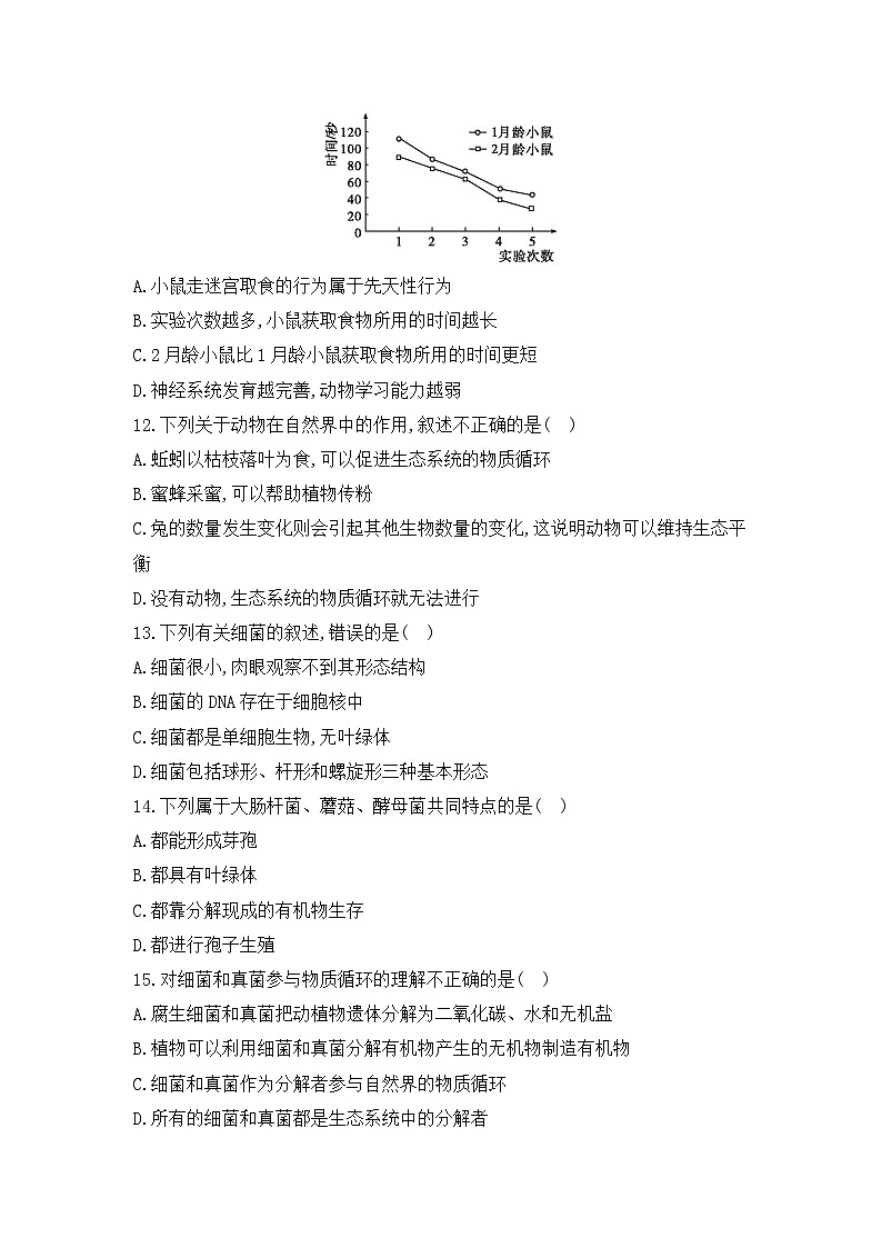 人教版八年级上册生物期末学情调研测试卷(含答案)第3页