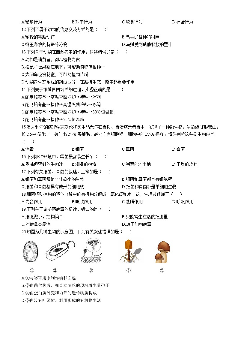 吉林省长春市东北师范大学附属中学新城校区2023-2024学年八年级上学期期中生物试题第2页