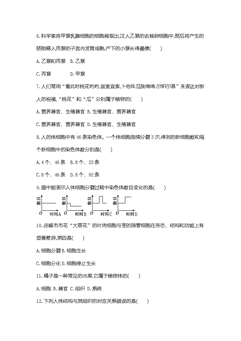 人教版(2024新版)七年级上册生物阶段检测(第一单元第二、三章)综合测试卷(含答案)第2页