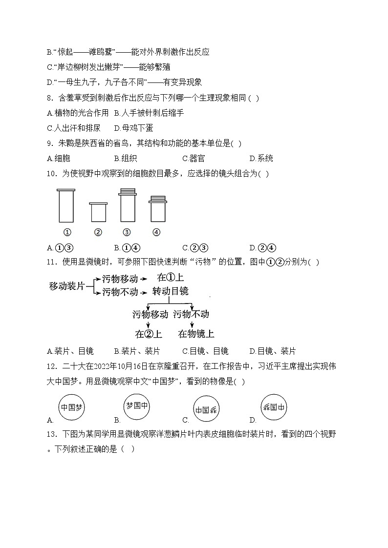富顺第二中学校2024-2025学年七年级上学期第一次月考生物试卷(含答案)02