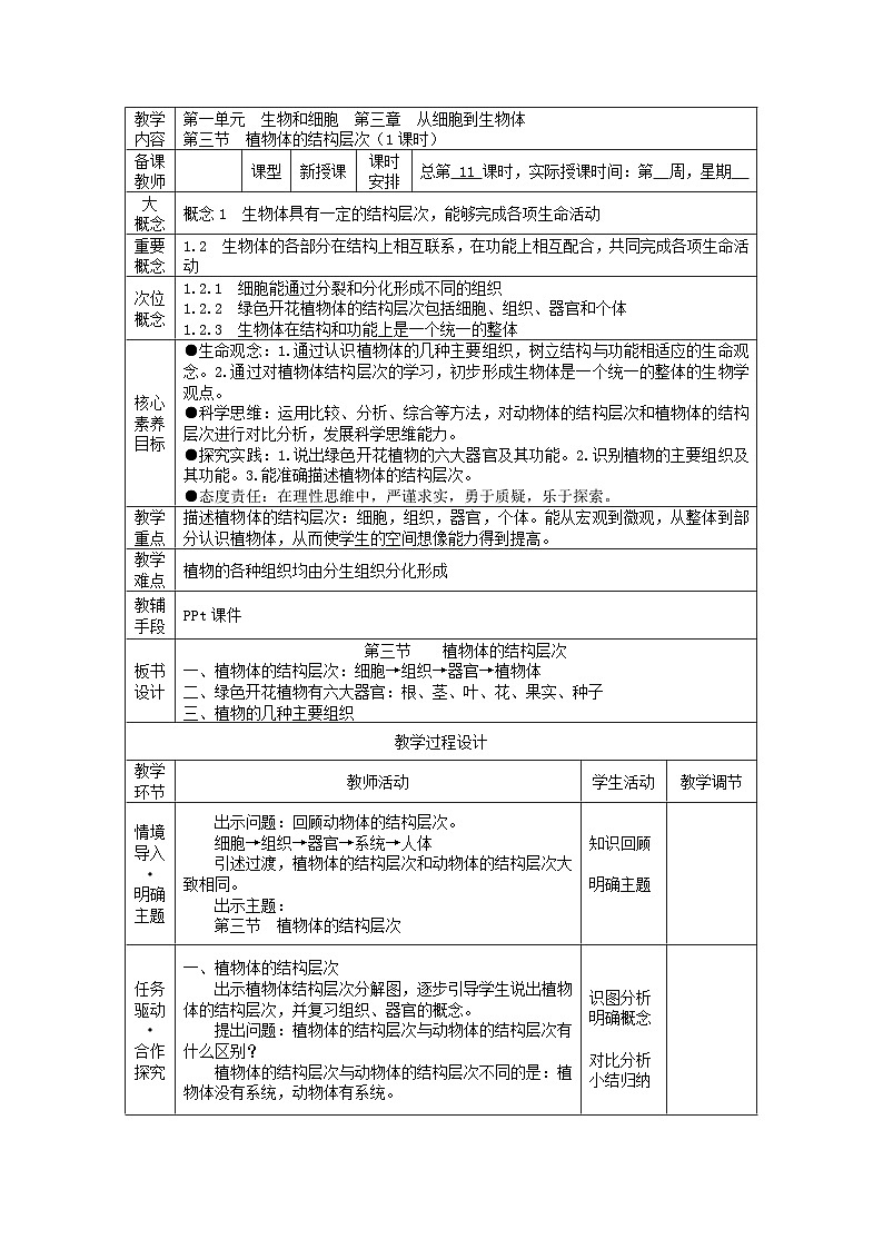 1.3.3 植物体的结构层次(教学设计)第1页