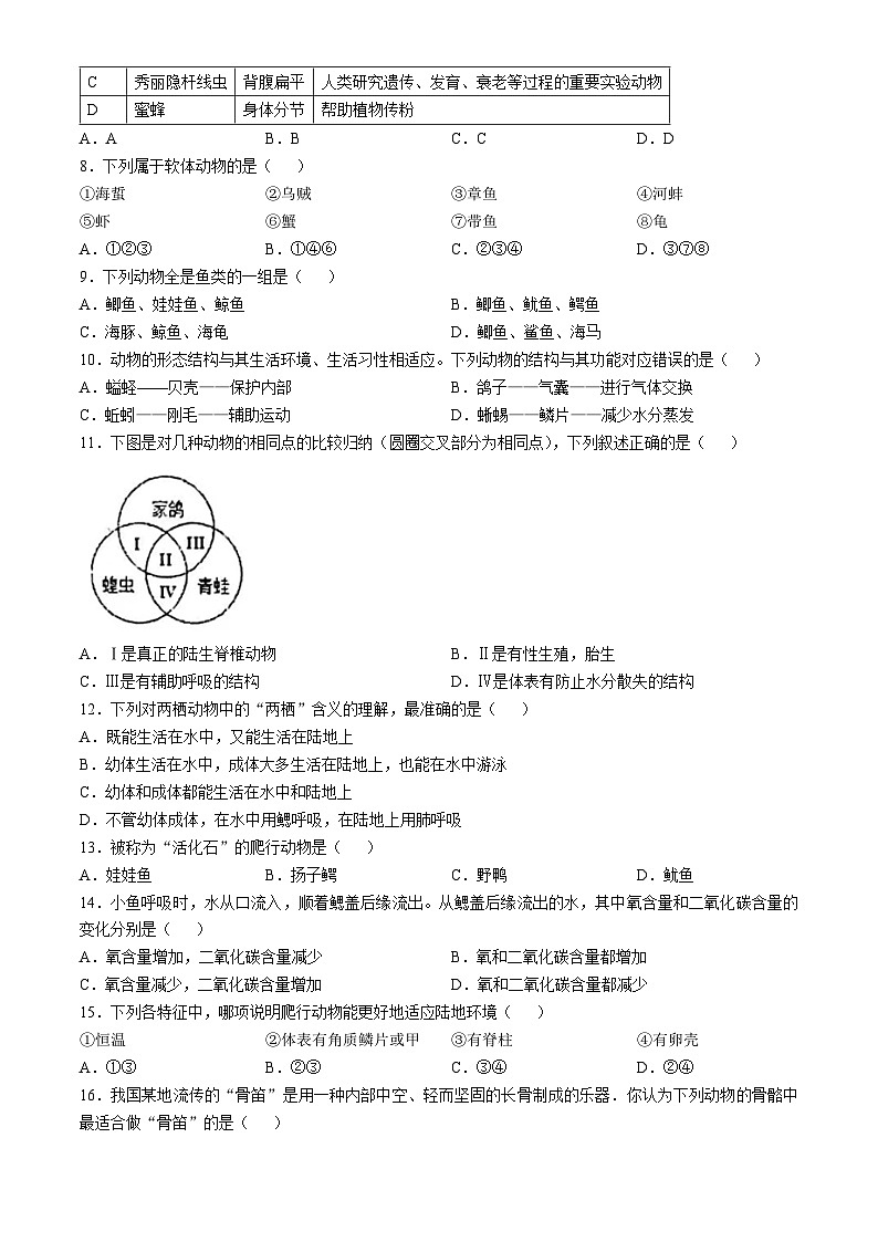 福建省福州杨桥中学2024-2025学年八年级上学期10月月考生物试题(无答案)第2页