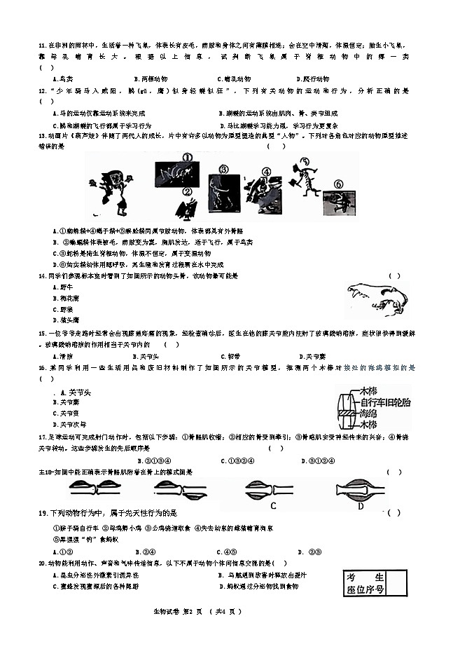 吉林省长春市九台区多校2024-2025学年八年级上学期期中生物试题第2页