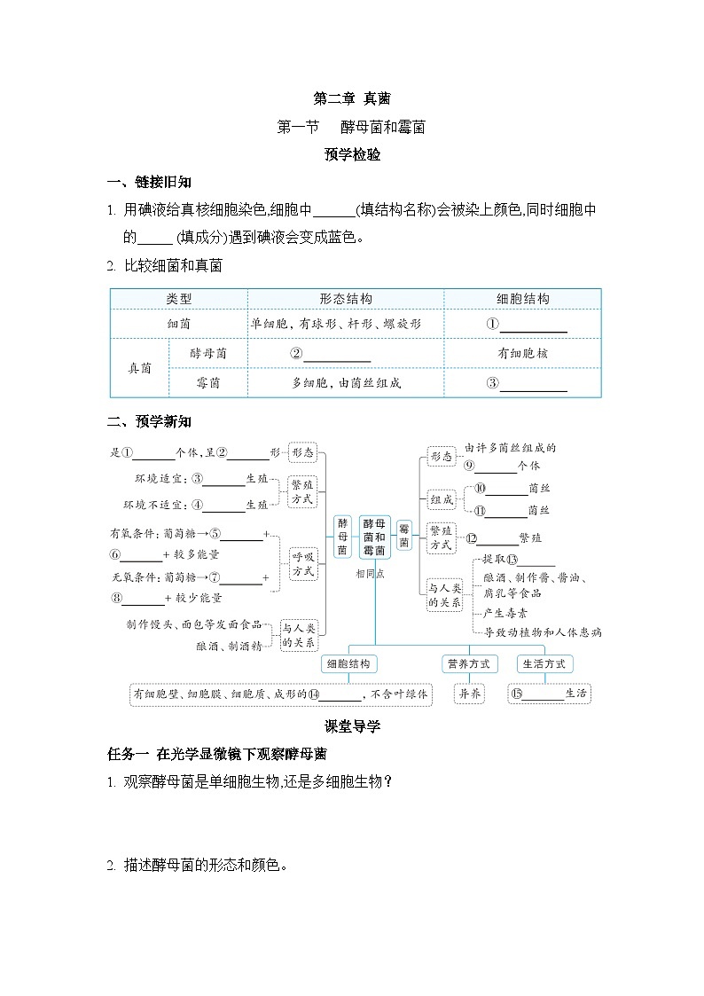 冀少版八年级生物上册第二章真菌导学案第1页