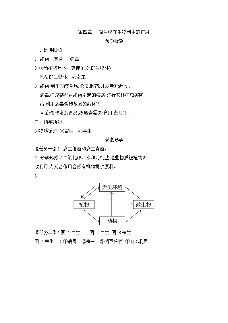冀少版八年级生物上册第四章微生物在生物圈中的作用导学案答案第1页