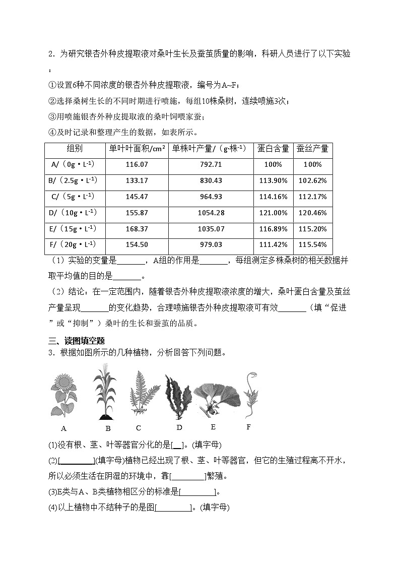 第3章 形形色色的藻类和植物——生物苏教版(2024)七年级上册大题通关练(含答案)第2页