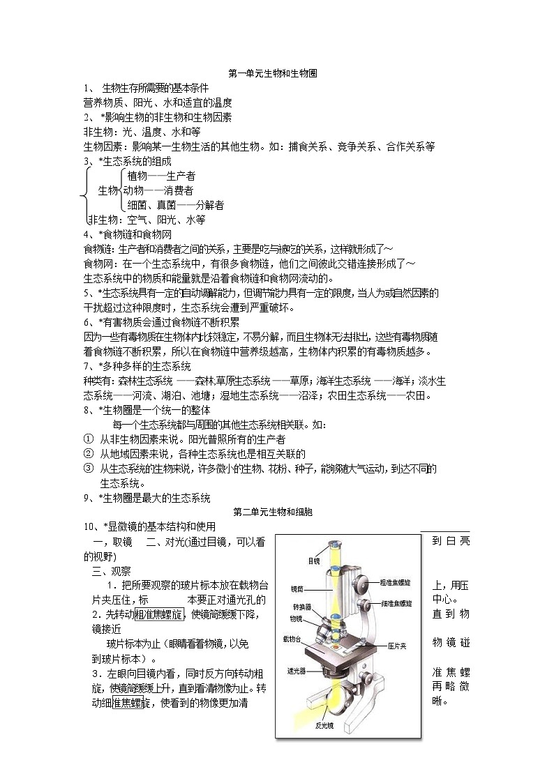 七年级上册生物知识点汇总01