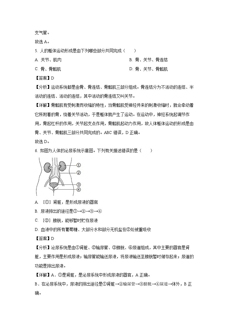 安徽省滁州市凤阳县2022-2023学年七年级下学期期末生物试卷(解析版)第3页